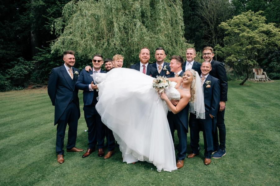 wedding group photo at Sedgebrook Hall